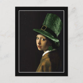 Vermeer Pearl Earring Clover St Patrick's Day Postkarte