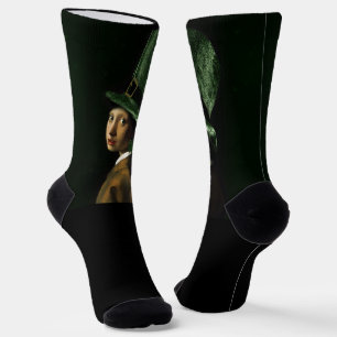Vermeer Pearl Earring Clover St Patrick's Day Socken