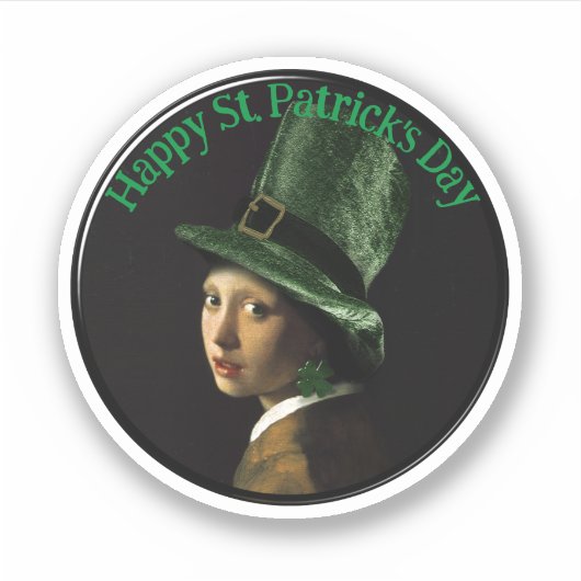 Vermeer Perlenohrring Kleeblatt St. Patrick's Day Aufkleber (Vorderseite)