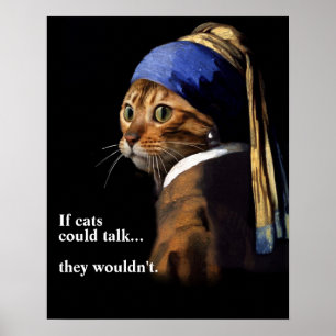 Vermeer Spoof Cat with a Pearring Poster