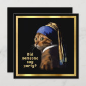 Vermeer Spoof Puss mit einer Perle, die eine Katze Einladung (Vorne/Hinten)