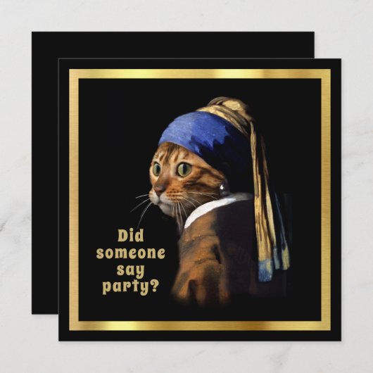 Vermeer Spoof Puss mit einer Perle, die eine Katze Einladung (Vorne/Hinten)