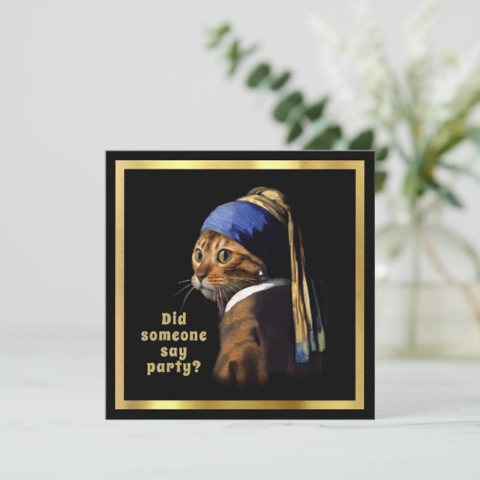 Vermeer Spoof Puss mit einer Perle, die eine Katze Einladung (Stehend Vorderseite)