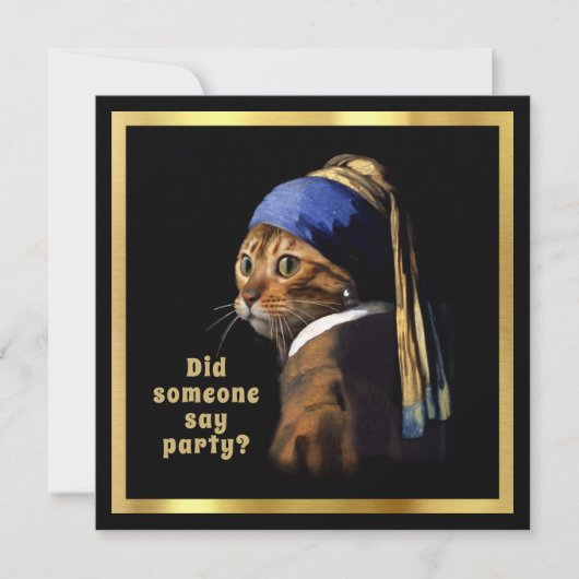 Vermeer Spoof Puss mit einer Perle, die eine Katze Einladung (Vorderseite)