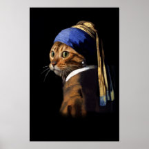 Vermeer Spoof Puss mit Pearl Earring Large Post