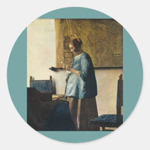 Vermeers Frau in Blue Reading a Letter ca.1665 Runder Aufkleber