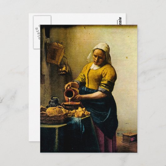 Vermeers Maidservant Pouring Milk (ca. 1660) Postkarte (Vorne/Hinten)
