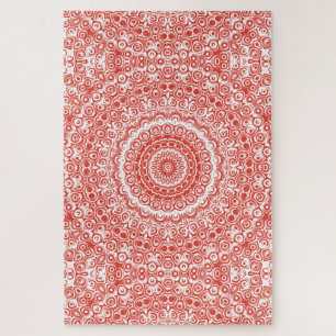 Vermilion Mandala Red Kaleidoscope Design Puzzle