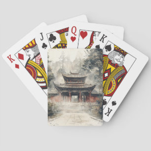 Vermilion-Tempel-Tor-Wasserfarbe-Tinte (1) Spielkarten
