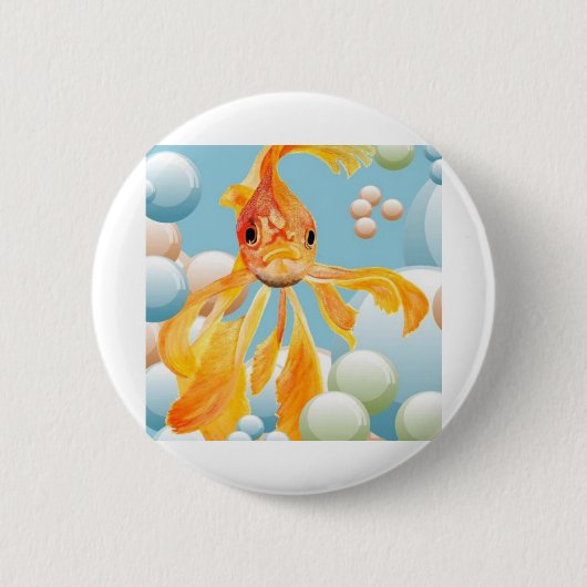 Vermillion Goldfish in Pastelblase Wasser Button (Vorderseite)
