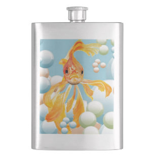 Vermillion Goldfish in Pastelblase Wasser Flachmann