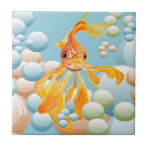 Vermillion Goldfish in Pastelblase Wasser Fliese