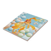 Vermillion Goldfish in Pastelblase Wasser Fliese (Seite)