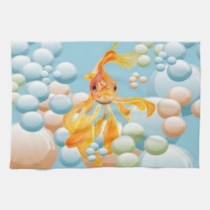 Vermillion Goldfish in Pastelblase Wasser Küchentuch