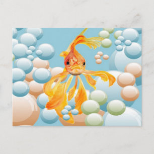 Vermillion Goldfish in Pastelblase Wasser Postkarte