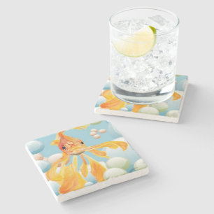 Vermillion Goldfish in Pastelblase Wasser Steinuntersetzer