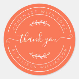 Vermillion Orange Homemade Thank You Label Runder Aufkleber