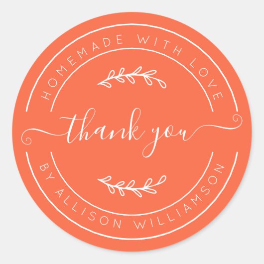 Vermillion Orange Homemade Thank You Label Runder Aufkleber (Vorderseite)