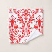 Vermillion Rotfloraler Damast weiß Badhandtuch Set (Waschlappen)