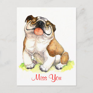 Vermisse dich Bulldoggen Welpe Hund Grußpostkarte Postkarte