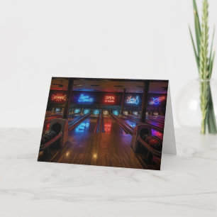 Vermisse dich Neon-Schilder in dunkler Bowlinghall Karte
