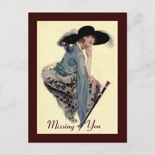 Vermisse dich Twenties Glamour Postkarte (Vorderseite)