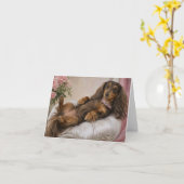 Vermisse Langhaar-Dachshund Karte (Gelbe Blume)