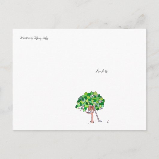 Vermisst, Baumhaus Postkarte (Rückseite)