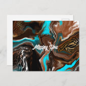 Vermisst | Braune und blaue Marmorflüssigkeit Kuns Postkarte (Vorne/Hinten)