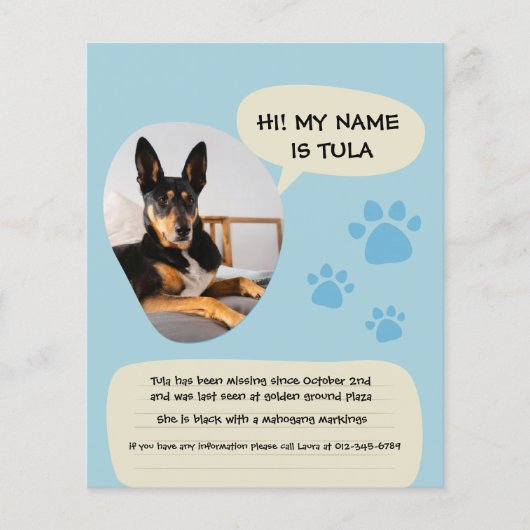 Vermisst Hund Modernes Blue Foto Poster Flyer (Vorne)