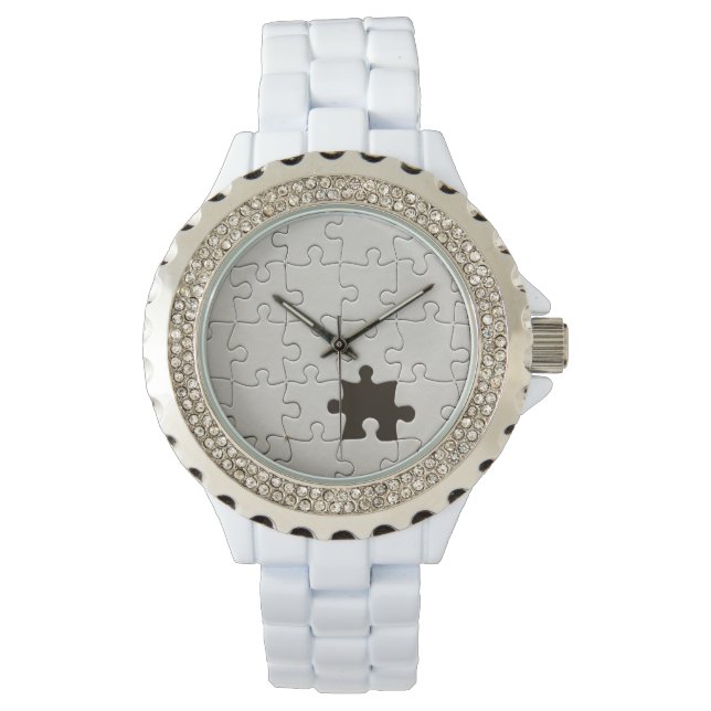 Vermisst Jigsaw Puzzle Piece White Armbanduhr (Vorderseite)