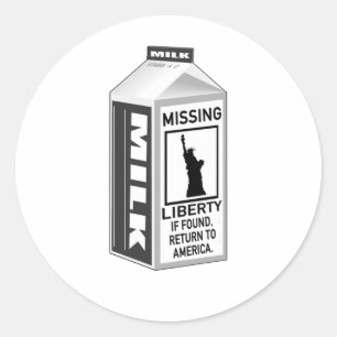 Vermisst Liberty Milk Carton Runder Aufkleber
