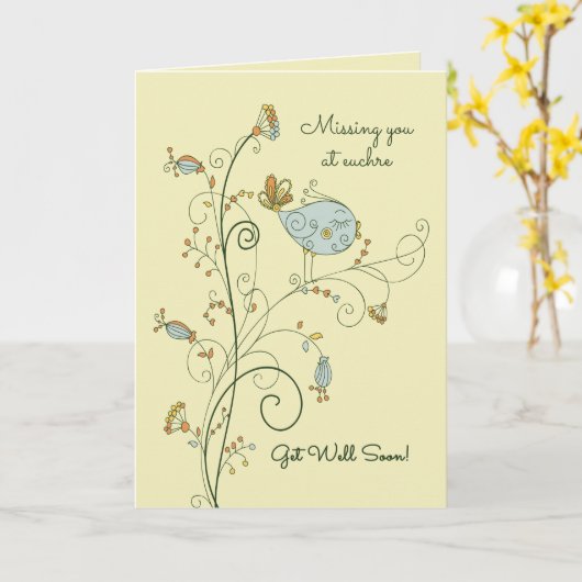 Vermisst Sie bei Euchre-Get Well Karte (Gelbe Blume)