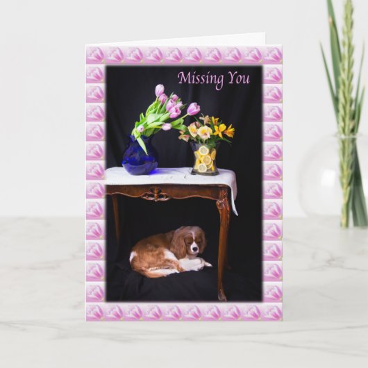 Vermisst Sie Cavalier King Charles mit Blume Karte (Vorderseite)