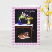 Vermisst Sie Cavalier King Charles mit Blume Karte (Gelbe Blume)
