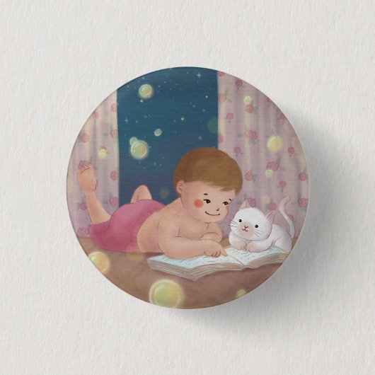 Vermisst Sie: Junge und Katze Illustration Button (Vorderseite)
