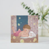 Vermisst Sie: Junge und Katze Illustration Einladung (Stehend Vorderseite)