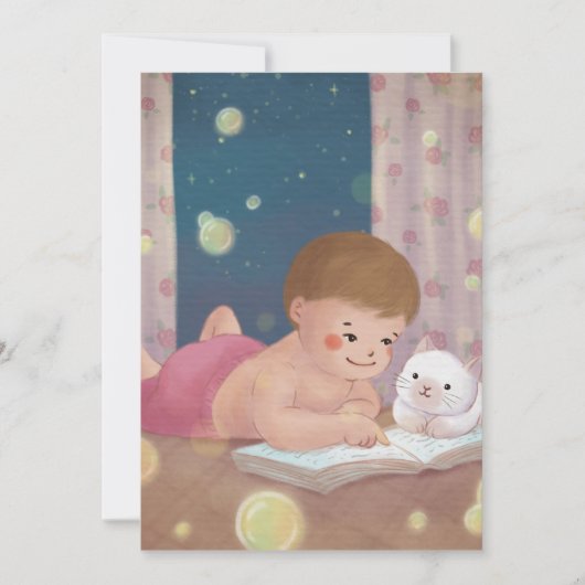 Vermisst Sie: Junge und Katze Illustration Einladung (Vorderseite)