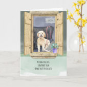 Vermisst Sie lieben Goldendoodle Dog Looking Windo Karte (Gelbe Blume)