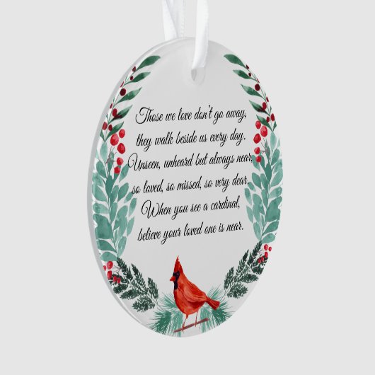 Vermisst Sie Memorial Kardinal Greenery Acrylic Ornament (Vorderseite)