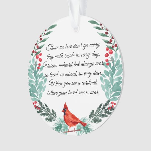 Vermisst Sie Memorial Kardinal Greenery Acrylic Ornament (Vorderseite)
