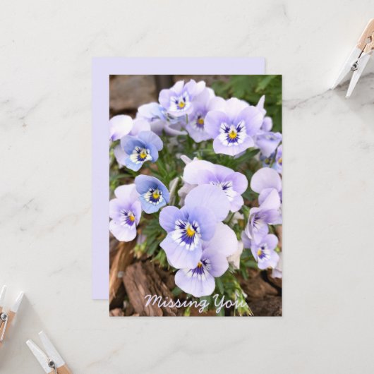 Vermisst Sie Pastell Lila Stiefmütterchen Foto ben Karte (Vorderseite/Rückseite Beispiel)