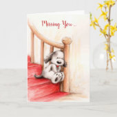 Vermisst Sie, Sad Dog Gewartet auf Treppen Karte (Gelbe Blume)