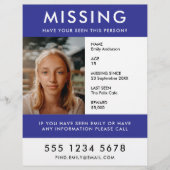 Vermisste Person | Moderner Blue Foto Poster Flyer (Vorne)