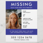 Vermisste Person | Moderner Blue Foto Poster Flyer (Hinten)