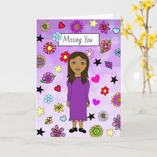 Vermisste Whimsical Lady mit Blume Karte (Gelbe Blume)