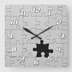 Vermisstes Jigsaw Puzzle Piece Weiß mit Zahlen Quadratische Wanduhr