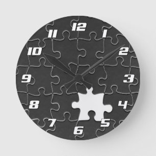 Vermisstes Jigsaw Puzzle Schwarz mit Zahlen Runde Wanduhr