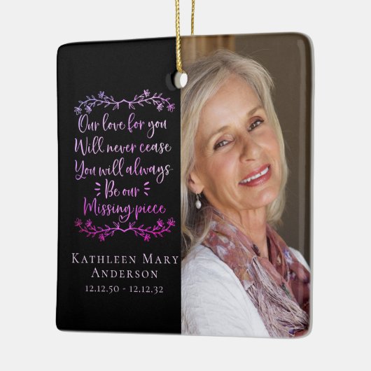 Vermisstes Piece-Memorial-Foto Achtung Keramikornament (Links)