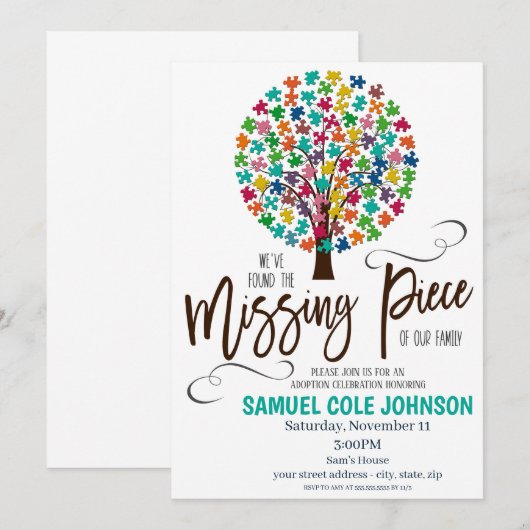 Vermisstes Stück Adoption - Einladung (Vorne/Hinten)